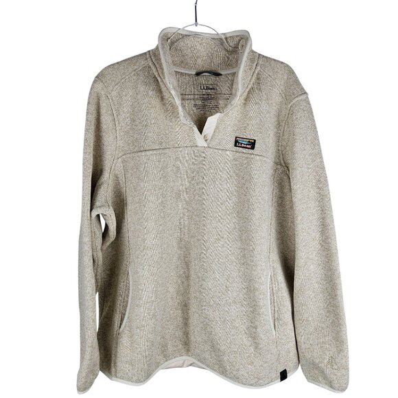 L.L. Bean Womens 3X Sweater Fleece Pullover Beige Snap Neck Warm Preppy EUC! - Picture 2 of 11